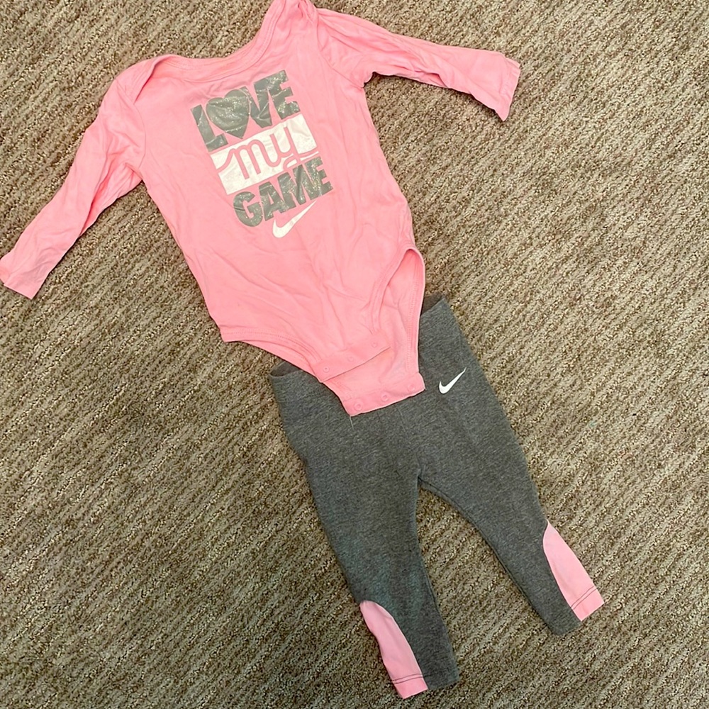 Pink and Grey 12 month Nike set.